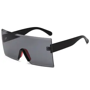 New Big Frame Trendy Escudo Rimless Corte Sun Glasses Moda Design One Pieces Sunglasses