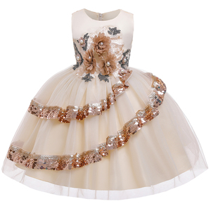 Nuevo Estilo Vestido de Fiesta de Cumpleaños para Niña de 3 a 9 Años con Lentejuelas y Flores, Vestidos para Niños L5148 - Product Image 1
