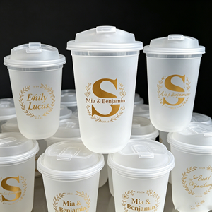 Gobelets en plastique personnalisés 12oz 14oz avec monogramme, étanches, design vintage, pour cocktail, fiançailles, fêtes, banquets - Product Image 1