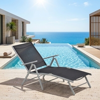 Chaise longue en métal Teslin, 5 positions réglables, dossier inclinable, pliable, pour piscine, patio, plage, jardin, hôtel, camping