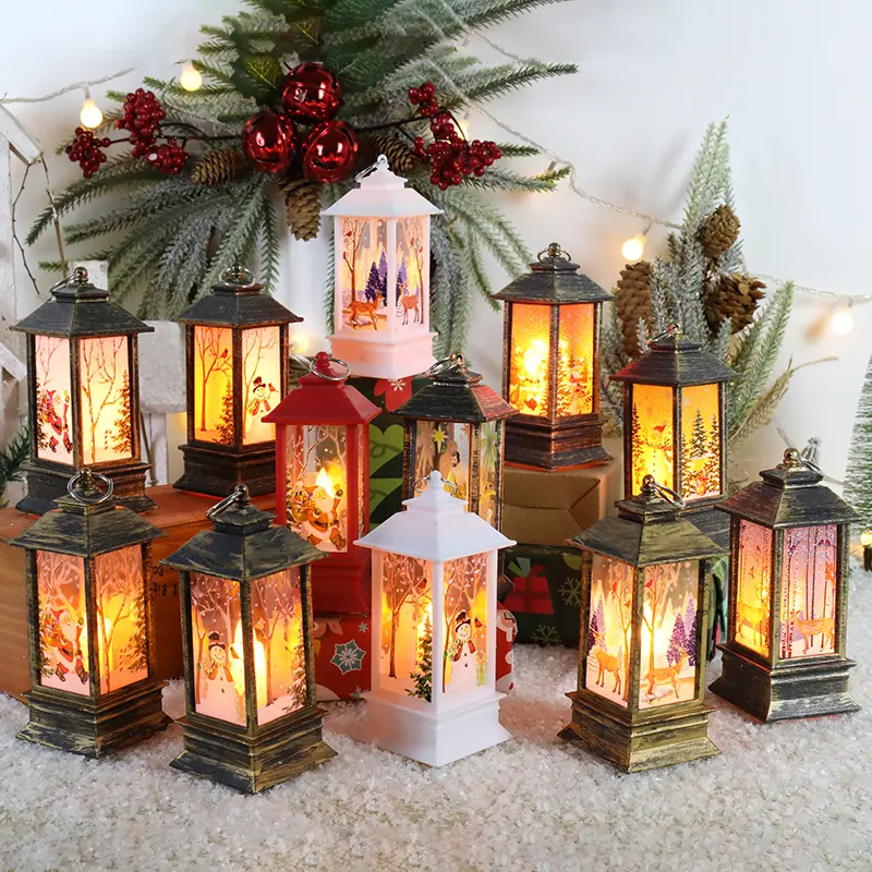 Decoraciones navideñas Papá Noel Muñeco de nieve Linterna Adornos de luz Colgante Árbol de Navidad Luz con decoración de luces Led