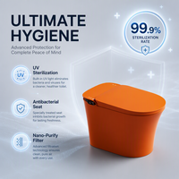 WC intelligent pour projets hôteliers, cuvette allongée, télécommande, siège chauffant, drainage S-Trap/P-Trap, normes CE/CUPC, personnalisation du logo