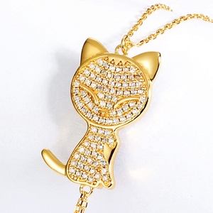 2019 nuevo diseño de esmalte negro pave CZ Diamante de oro de plata esterlina gato collar de lazo - Product Image 3