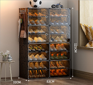 Meuble à <span class=keywords><strong>chaussures</strong></span> pliable en plastique 6 niveaux avec crochets extensibles, portes anti-poussière, design moderne, pour la maison, l'atelier, le salon et l'entrée - Product Image 4
