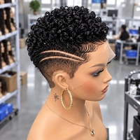 Perruque Courte Bouclée en Cheveux Humains Prête à l'Expédition, Modèle Pixie Cut Entièrement en Dentelle, Sans Colle, Pré-Pluckée, Noire Naturelle, pour Femmes Noires