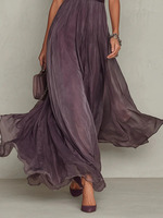 Robe longue élégante Joydressing en mousseline de soie violet foncé, sexy, à col montant, manches bouffantes, froncée, pour soirées, vente en gros, fournisseur personnalisé