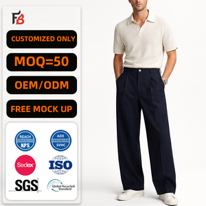 Fabricant sur mesure OEM, vente en gros de pantalons pour homme à jambes droites plissées avec fermeture éclair - Product Image 1