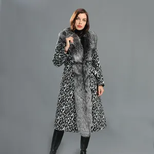 Cappotto lungo in Cashmere a doppia faccia di nuovo arrivo invernale con finiture in vera pelliccia di lusso moda donna cappotti in Cashmere taglie forti