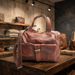 Sac de voyage unisexe de luxe classique en cuir véritable de haute qualité, élégant, avec poignée souple et fermeture éclair intégrée - Product Image 2