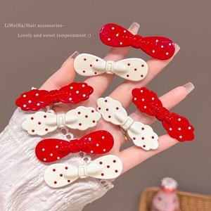 Lindo Clip lateral flequillo accesorio para el cabello dulce lazo de lunares ovalado pico de pato horquilla para niños hecho de plástico - Product Image 2