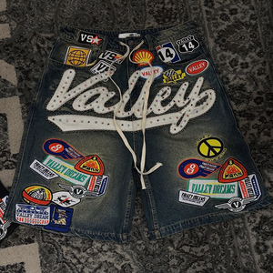 Jeans Corti da Uomo in Denim Traspirante con Ricamo 3D Personalizzato, Patchwork, Effetto Vintage Strappato, Gamba Dritta, Stile <span class=keywords><strong>Streetwear</strong></span> - Product Image 5