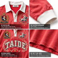 Sweat-shirt polo vintage TaiDe avec imprimé graphique et broderie, épaules tombantes, pour homme, impression personnalisée, service ODM, fabricant de vêtements