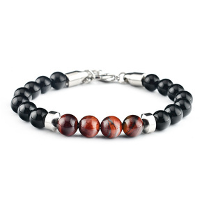 Wholesale Punk Silver Onyx <b>Beaded</b> <b>Bracelets</b> for Men Trendy Style with Stainless Steel Buckle and Tiger Eye for Anniversaries - Product Image 2