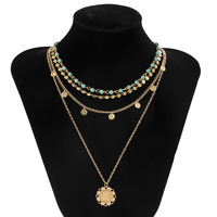 Nouveau collier pendentif plaque de fleur perlée Turquoise multicouche sculpté pièce colliers bijoux