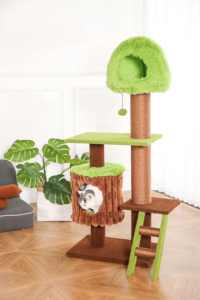 OEM yeşil ekstra büyük kedi ağacı Xxl doku kadife çok seviyeli kedi tırmanma kulesi Condos kalın Sisal tırmalama mesajları - Product Image 2