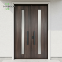 Porte extérieure double contemporaine en bois massif sur mesure Waydoor avec isolation phonique en verre pour villa, hôtel et appartement