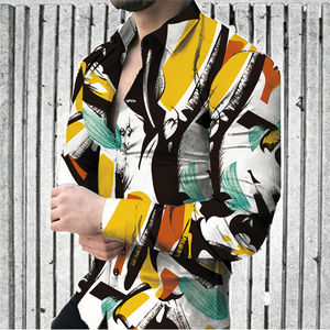 Camiseta de Verano 2025 para Hombre, Personalizada, con Estampado de Rayas Vintage, Manga Larga, Corte Holgado, con Botones, Estilo Casual - Product Image 2