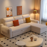 Cremefarbenes L-förmiges Schlafsofa Modernes Wohnzimmer-Ausziehsofa für Zuhause Hochwertiges Beliebtes Stoffsofa mit Stauraum