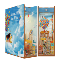 Tonecheer Grosir Hanya untuk Perjalanan Bersama Angin Model Kayu Mainan Rumah Boneka Kit DIY Rak Buku Puzzle Kit