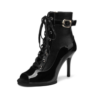 Bottes de danse pour femmes, imprimé croco rouge et noir, bout ouvert, lacets, fermeture éclair latérale, talon haut de 11 cm, chaussures de danse pour pole dance, salsa, tango