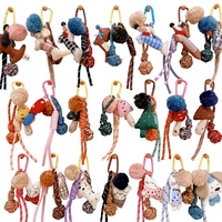 Breloques de sac en peluche faites à la main, porte-clés pompon en corde nouée, pendentif de sac dessin animé chien chat champignon, porte-clés tendance, cadeau