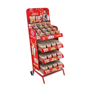 Siêu thị sàn kim loại snack kệ trưng bày đồ uống kệ cho mì ăn liền với bánh xe và nhiều lớp di chuyển đứng - Product Image 1