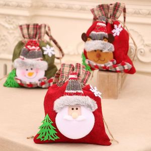 Sacs cadeaux de Noël, pochettes à cordon, emballages pour bonbons, pochettes pour cadeaux de fête, sacs de rangement pour cadeaux avec motifs Père Noël, bonhomme de neige, renne - Product Image 1