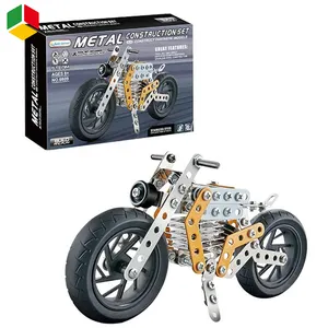 QS Kids Educational Metal Block Toy Construction Moto Model Motorcycle Building Block Sets Toys
