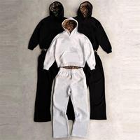 Ensemble survêtement streetwear personnalisé imprimé léopard, coupe oversize, 2 pièces (hoodie et pantalon de jogging), impression en relief, 500 g/m²