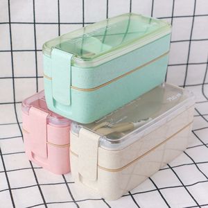 Food Grade Material Wheat Straw Leak Proof 2 Layer Food Container Bento Box Wheat Straw Lunch Box with spoon and fork