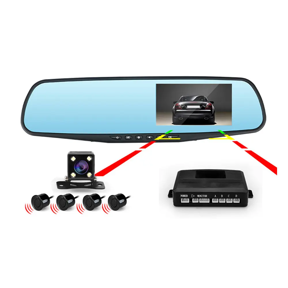 Vehicle driving recorder rearview mirror camera dvr with parking sensors