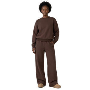 Pantalones Anchos de Algodón Color Marrón para Mujer, con Bolsillos Laterales, Cintura Elástica, Corte Holgado, Estilo Casual, Largos, para Otoño - Product Image 1