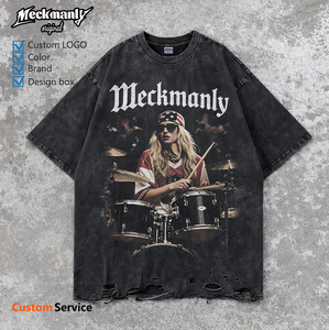 Meckmanly Men's Black <b>Gothic</b> T-<b>Shirt</b> Short Sleeve O-Neck Printed With Dogs And Fire Design Regular Fit Cotton Jersey - Product Image 6
