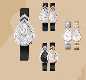 新作新作有名な女性用ステンレス鋼クォーツ時計ドロップウォーターシェイプリアルダイヤモンドサテンストラップレディースパリ腕時計 - Product Image 2