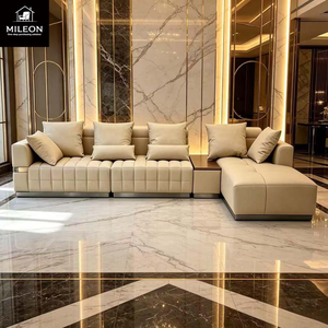 Ensemble de canapés sectionnels en forme de L modernes en cuir <span class=keywords><strong>beige</strong></span>, canapé modulaire pour salon avec table d'appoint, meubles de luxe pour villa, maison, hôtel - Product Image 1