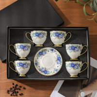 Ensemble de tasses à thé en porcelaine à motifs floraux vintage européens, 6 tasses et 6 soucoupes, ensemble de tasses à café en céramique, cadeau pour le thé de l'après-midi