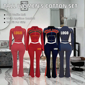 Conjunto de 2 piezas de ropa de descanso de alta calidad para mujer, bordado, liso, con capucha, pantalón largo, de algodón, tejido gofrado, formal, ODM, apto para personas altas - Product Image 2