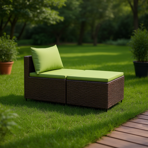 Reposapiés de Ratán Sintético para Patio con Cojines, Juego de Muebles de Jardín, Diseño Contemporáneo, Marrón, 2 Plazas - Product Image 2