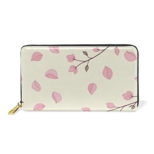 Cartera Minimalista con Cierre y Estampado de Hojas Rosas, Cartera de Mano de Cuero Vegano Blanco Crema con 12 Ranuras para Tarjetas para Mujeres y Niñas - Product Image 3