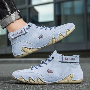 LDECK pour bottes homme printemps-été en microfibre respirante antidérapante chaude à lacets avec bande élastique, décontractées, à tige mi-haute et bout rond - Product Image 3