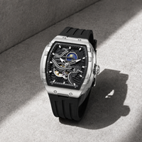 Montre mécanique vintage pour homme de style ethnique, entièrement automatique, cadran ajouré avec aiguilles lumineuses, verre minéral renforcé, bracelet en silicone
