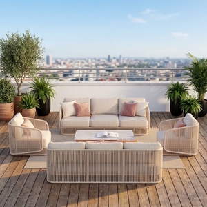 Ensemble <span class=keywords><strong>de</strong></span> canapés modulaires <span class=keywords><strong>de</strong></span> luxe modernes <span class=keywords><strong>pour</strong></span> l'extérieur, structure en aluminium résistant aux intempéries, accents en teck, mobilier <span class=keywords><strong>de</strong></span> <span class=keywords><strong>jardin</strong></span> sectionnel <span class=keywords><strong>pour</strong></span> <span class=keywords><strong>terrasse</strong></span> d'hôtel, patio - Product Image 3