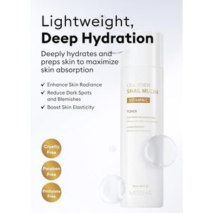 Tónico Missha Cell Renew con Mucina de Caracol y Vitamina C 100 ml para una Piel Firme y Radiante, Hidratación Intensa - Product Image 3