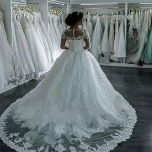Robes <span class=keywords><strong>de</strong></span> <span class=keywords><strong>mariée</strong></span> sexy grande taille à manches longues en <span class=keywords><strong>dentelle</strong></span> brodée perlée avec traîne - Product Image 5