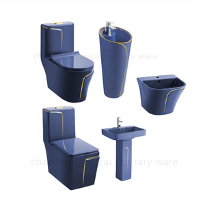 Inodoro de una pieza de lujo de doble descarga, inodoro de chorro de sifón de línea azul y dorada, inodoro espía, inodoro inodoros, juego de lavabo - Product Image 3