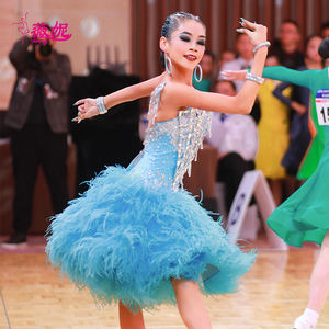 Vennystyle - Vestido de competição de rumba com penas de diamante personalizado, novo uniforme padrão nacional para palco, vestido florido de dança latina - Product Image 5