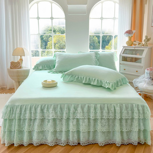 Zachte En Ademende Kanten Bedrok Modern Design Effen Kleur Kanten Beddengoed Set Stof Ruches Gegolfde Rand Rok - Product Image 1