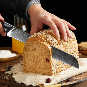 Cuchillo de pan de Damasco de 10 pulgadas, cuchillo de cocina dentado con mango de palisandro, cuchillo de pan de acero japonés VG10 Damasco para pastel y bagel - Product Image 2
