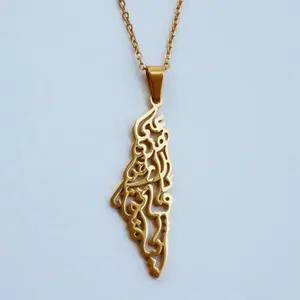 Vente en gros accessoires de calligraphie arabe personnalisés en acier inoxydable plaqué or pendentif carte d'israël pendentif de la turquie collier