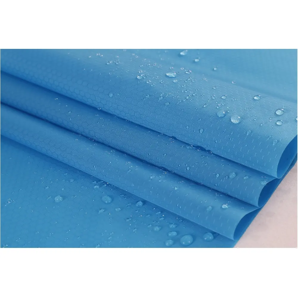 Tela impermeable TPU laminada azul 70D Nylon hexágono Ripstop colchón inflable